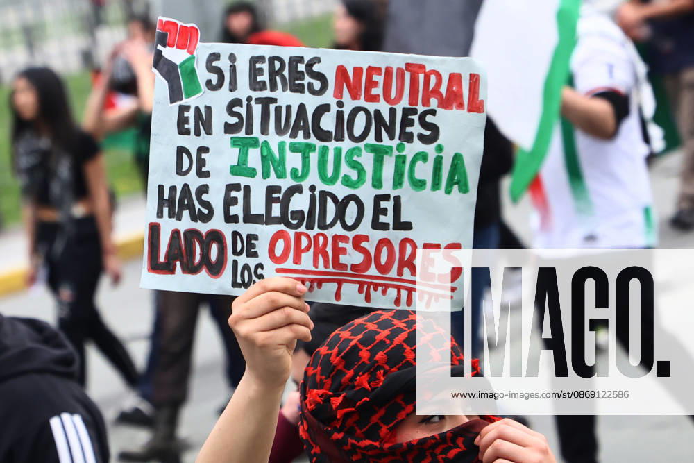 Santiago, October 10, 2026: March for Palestine organized by the Global Action for Palestine (GAFP) alliance along Alameda Street in downtown Santiago. Dragomir Yankovic, Aton Chile, Santiago, Chile. Aton 1198346