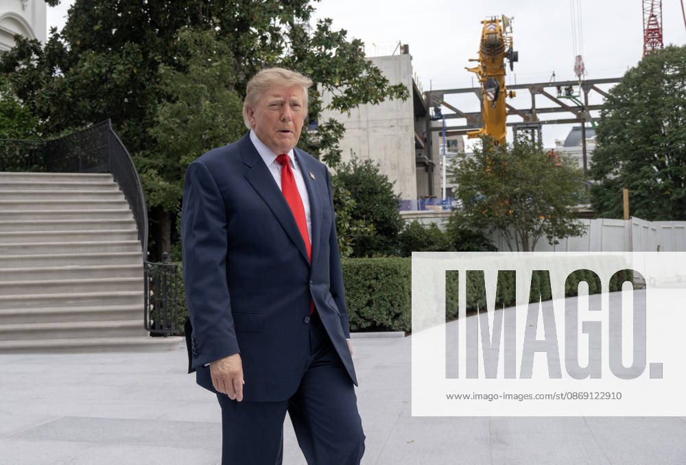 United States President Donald J Trump walks past the ballroom construction as he departs the South Lawn of the White House in Washington, DC, en route Clarksville, Tennessee on Saturday, October 10, 2026. The President will participate in a campaign rally for Tennessee Republican candidates on the ballot in November. WAX20261010206 RONxSACHS