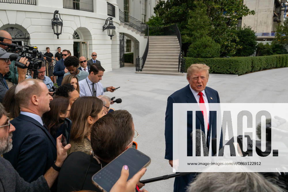 President DONALD TRUMP speaks to members of the media on the South Lawn of the White House before departing for Clarksville, Tennessee, where he is scheduled to attend a campaign rally in support of Republican candidates ahead of the November midterm elections. Washington United States - ZUMAk206 20261010_znp_k206_009