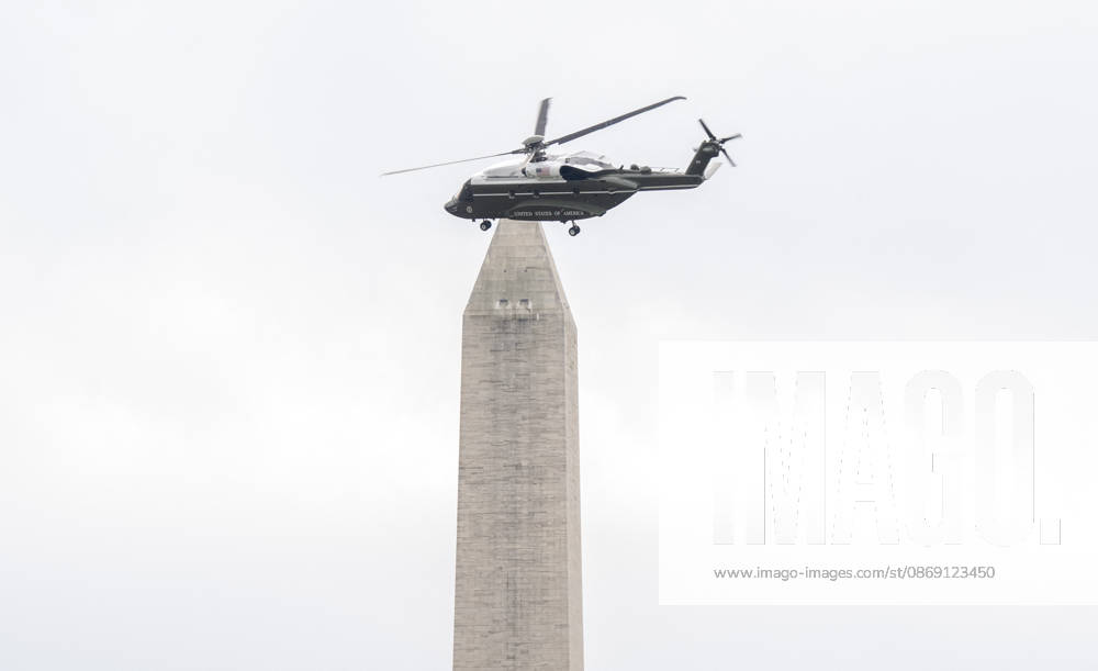 DC: Trump Departs for Clarksville, TN The new Marine One, a Sikorsky VH-92A Patriot helicopter, with United States President Donald J Trump aboard, flies past the Washington Monument as it departs the South Lawn of the White House in Washington, DC, USA, en route Clarksville, Tennessee on Saturday, October 10, 2026. The President will participate in a campaign rally for Tennessee Republican candidates on the ballot in November. Credit: Ron Sachs Pool via CNP Washington District of Columbia United States