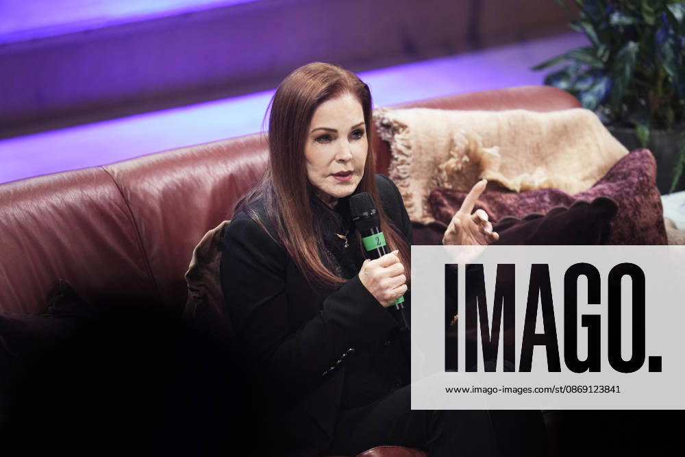 Priscilla Presley on stage with her talk show *An Evening with Priscilla Presley* at Haga Konserthall in Gothenburg, Sweden, on October 10, 2026 GOTHENBURG SWEDEN