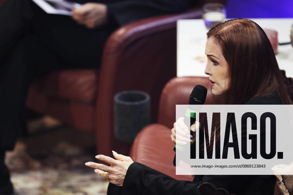 Priscilla Presley on stage with her talk show *An Evening with Priscilla Presley* at Haga Konserthall in Gothenburg, Sweden, on October 10, 2026 GOTHENBURG SWEDEN