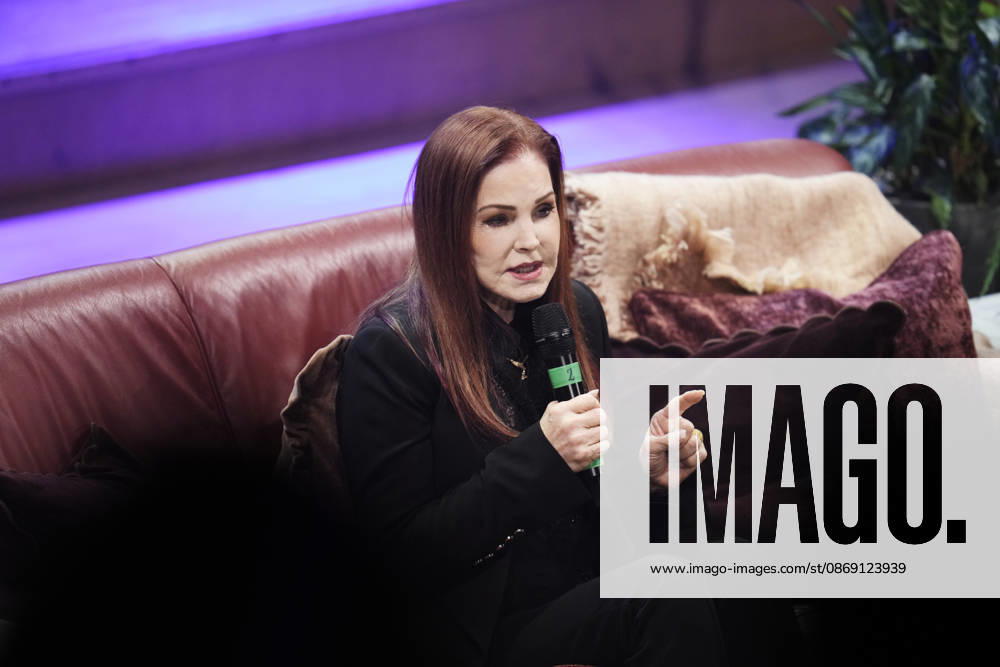 Priscilla Presley on stage with her talk show *An Evening with Priscilla Presley* at Haga Konserthall in Gothenburg, Sweden, on October 10, 2026 GOTHENBURG SWEDEN
