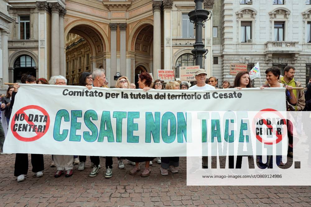 MILAN, ITALY †OCTOBER 10, 2026: Protesters gather for a sit-in in Piazza della Scala in central Milan to oppose the development of new data centers across Lombardy and Italy. The demonstration is organized by the Rete dei Comitati No Data Center (No Data Center Committee Network), which is calling for a moratorium on permits for new facilities. The group also urges public authorities to conduct thorough environmental, urban planning and regional assessments before approving projects. For approved facilities that have not yet begun operating, campaigners are calling for reviews to be reopened if potential microclimate effects and cumulative impacts with existing facilities were not adequately assessed. - ZUMAq101 20261010_zna_q101_178