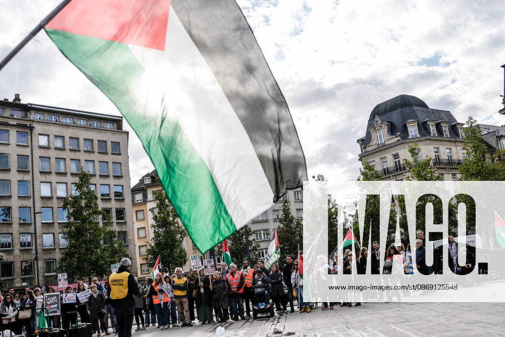Pro-Palestine demonstration held in Luxembourg LUXEMBOURG, LUXEMBOURG - OCTOBER 10: Demonstrators gather for a pro-Palestine march organized by the Letz Act for Palestine initiative as part of a global day of action in solidarity with Palestinians in Luxembourg City, Luxembourg, on October 10, 2026. Organized in response to a call by the Global Alliance for Palestine, the march begins on Boulevard Franklin Roosevelt and proceeds towards Place de Paris, with participants calling for justice, freedom and self-determination for Palestinians. Muhammed Said Tako Anadolu Luxembourg Luxembourg. Editorial use only. Please get in touch for any other usage.