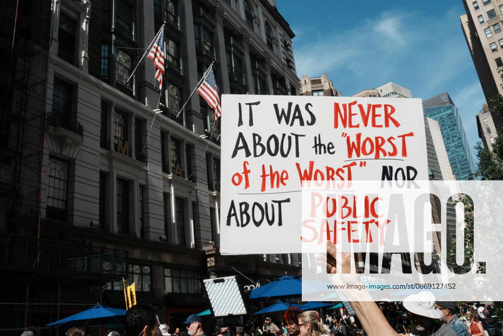 Protesters at an anti-ICE protest in Herald Square on October 10, 2026 in New York City. Protesters take to the streets following an incident where ICE agents shot a 28-year-old-man, Oscar Belgal while he in a vehicle with his 5-year old child in the Marble Hill neighborhood in the Bronx. New York USA - ZUMAb148 20261010_zap_b148_069