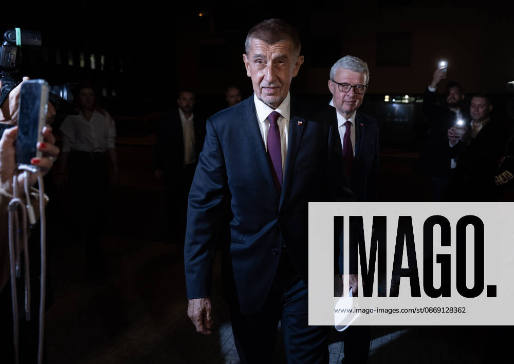 Senior government ANO movement, chairman Andrej Babis (left) and first deputy chairman Karel Havlicek, gives press conference on results of the municipal and Senate elections in the afternoon at Centre for Movement Medicine, Prague 4 - Chodov, on October 10,2026. (CTKxPhoto MichaelaxRihova) CTKPhotoP2026101008836 CTKPhotoP2026101008836