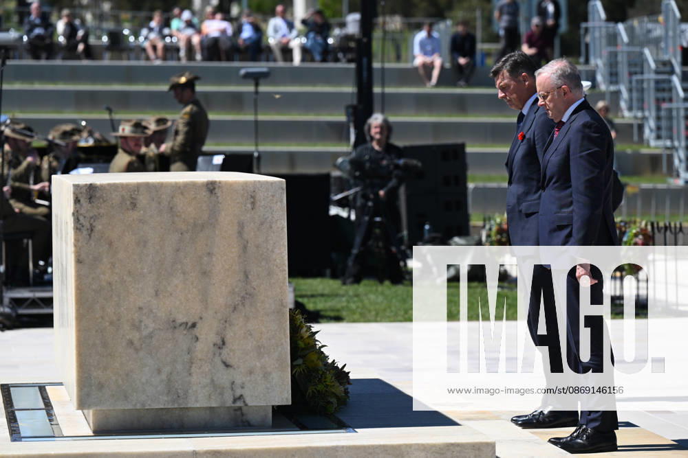 COMMEMORATIVE SERVICE OPERATION SLIPPER, Australian Prime Minister Anthony Albanese and Australian Opposition Leader Angus Taylor lay wreaths during a commemorative service recognising the 25th anniversary of Australian service in Afghanistan, at the Australian War Memorial in Canberra, Sunday, October 11, 2026. ( NO ARCHIVING CANBERRA AUSTRALIAN CAPITAL TERRITORY Australia