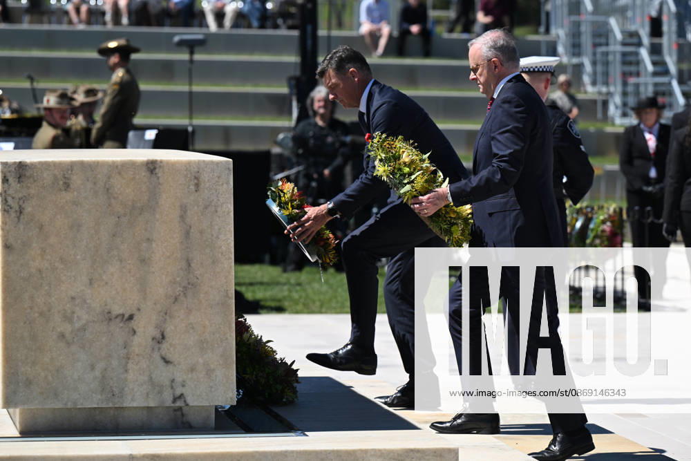 COMMEMORATIVE SERVICE OPERATION SLIPPER, Australian Prime Minister Anthony Albanese and Australian Opposition Leader Angus Taylor lay wreaths during a commemorative service recognising the 25th anniversary of Australian service in Afghanistan, at the Australian War Memorial in Canberra, Sunday, October 11, 2026. ( NO ARCHIVING CANBERRA AUSTRALIAN CAPITAL TERRITORY Australia