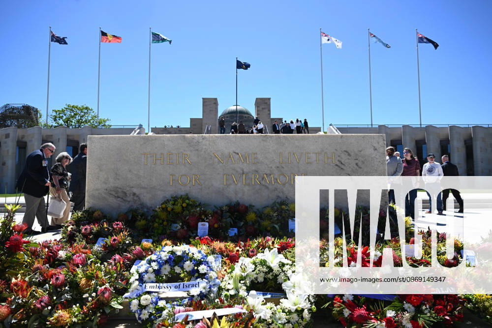 COMMEMORATIVE SERVICE OPERATION SLIPPER, Wreaths are seen at the Stone of Remembrance during a commemorative service recognising the 25th anniversary of Australian service in Afghanistan, at the Australian War Memorial in Canberra, Sunday, October 11, 2026. ( NO ARCHIVING CANBERRA AUSTRALIAN CAPITAL TERRITORY Australia