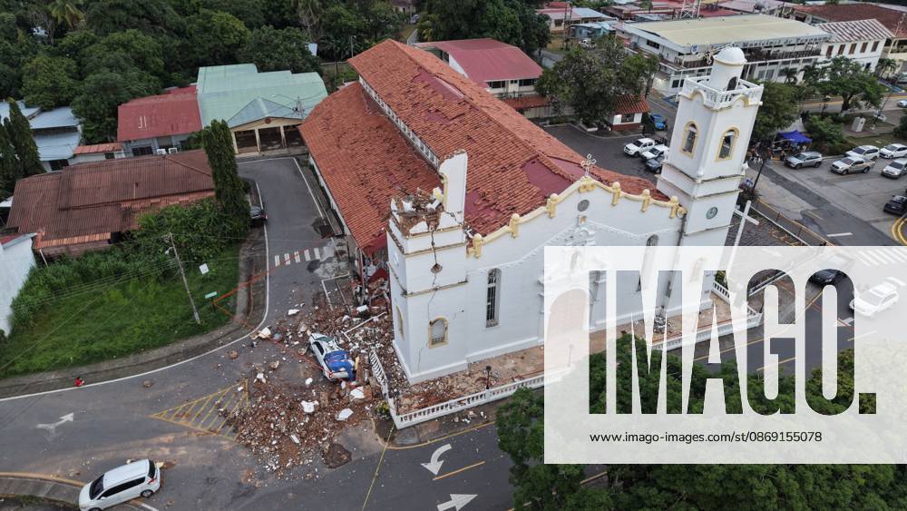 (261011) -- PENONOME, Oct. 11, 2026 -- A drone photo taken on Oct. 10, 2026 shows a church damaged in an earthquake in Penonome, Panama. Panama declared a state of emergency on Saturday to coordinate relief efforts and assist communities affected by a powerful earthquake that struck the country Friday. ) PANAMA-PENONOME-EARTHQUAKE-AFTERMATH LixJiaxu