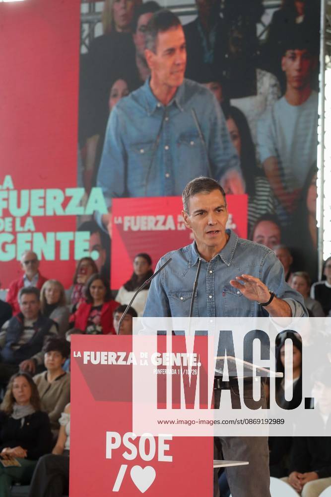 Pedro Sánchez Speaks at a Pre-Campaign Event in Ponferrada, León The Secretary-General of the PSOE and Prime Minister, Pedro Sánchez, during a PSOE pre-campaign event at La Térmica Cultural in Ponferrada on October 11, 2026, in Ponferrada, León, Castile and León, Spain. The Prime Minister and Secretary-General of the PSOE, Pedro Sánchez, kicked off the pre-campaign for the general election on November 29 this weekend with two events: on Saturday in Dos Hermanas, Seville, and today in Ponferrada, León, at the Térmica Cultural of the Energy Foundation, October 11, 2026, Ponferrada, León, Castile and León, Spain