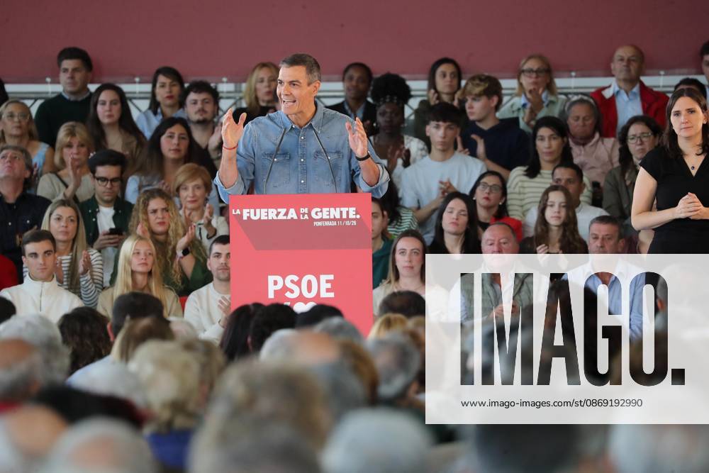 Pedro Sánchez Speaks at a Pre-Campaign Event in Ponferrada, León The Secretary-General of the PSOE and Prime Minister, Pedro Sánchez, during a PSOE pre-campaign event at La Térmica Cultural in Ponferrada on October 11, 2026, in Ponferrada, León, Castile and León, Spain. The Prime Minister and Secretary-General of the PSOE, Pedro Sánchez, kicked off the pre-campaign for the general election on November 29 this weekend with two events: on Saturday in Dos Hermanas, Seville, and today in Ponferrada, León, at the Térmica Cultural of the Energy Foundation, October 11, 2026, Ponferrada, León, Castile and León, Spain