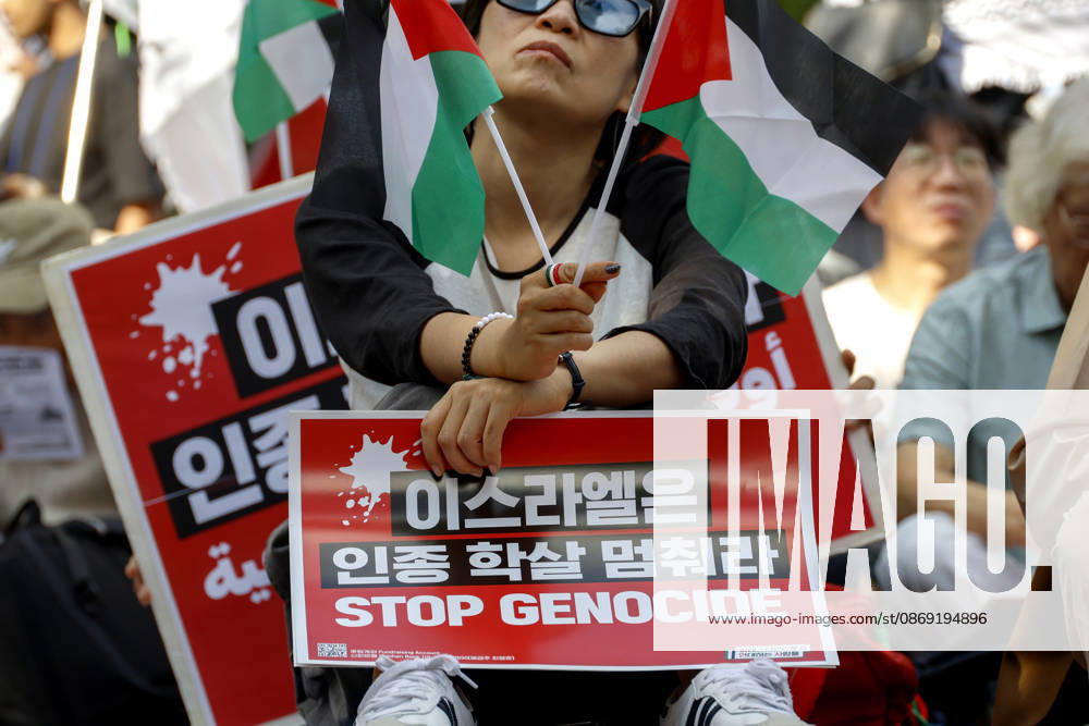 Protest condemning Gaza conflict in Seoul Demonstrators march with placards to protest Israel s attacks in the Gaza Strip, in Seoul, South Korea, on October 11, 2026 . The rally was held aa part of the Global Action for Palestine, a coordinated international mobilization held on October 10 11 marking three years since the 2023 Hamas attacks and the ensuing war. Seoul South Korea