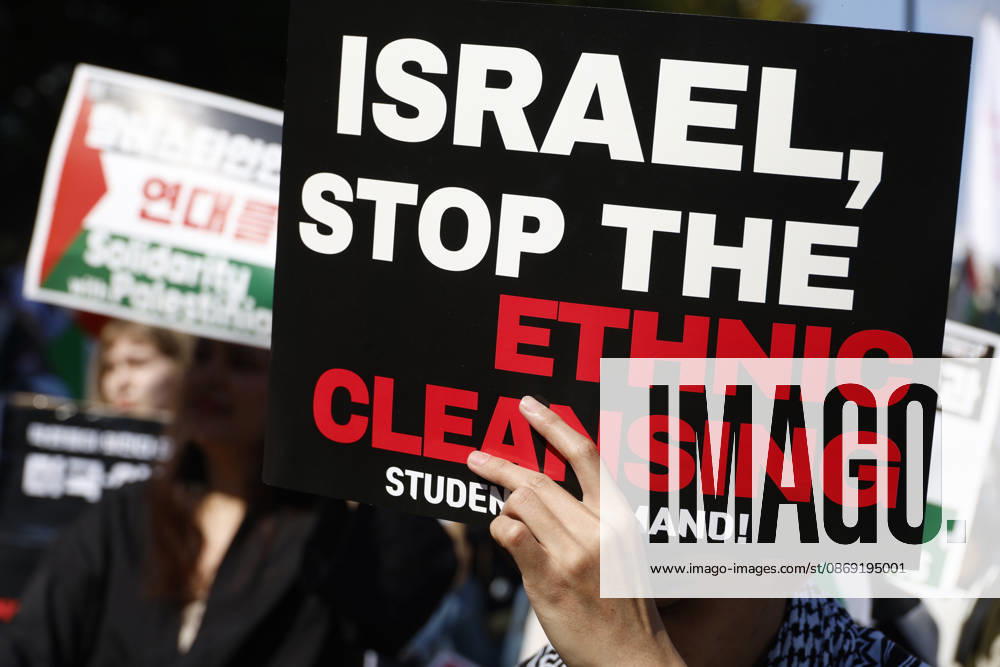 Protest condemning Gaza conflict in Seoul Demonstrators march with placards to protest Israel s attacks in the Gaza Strip, in Seoul, South Korea, on October 11, 2026 . The rally was held aa part of the Global Action for Palestine, a coordinated international mobilization held on October 10 11 marking three years since the 2023 Hamas attacks and the ensuing war. Seoul South Korea
