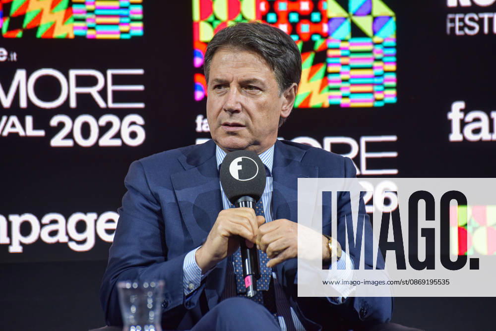 Movimento 5 Stelle President Giuseppe Conte speaks during the panel Faccia a Faccia con i politici at the Rumore Festival 2026 at Acquario Romano in Rome on October 11, 2026. Rome Italy - ZUMAn299 20261011_zip_n299_015