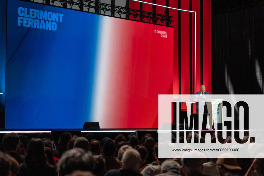 CLERMONT-FERRAND, FRANCE - OCTOBER 11, 2026: Jean-Luc Melenchon, leader of the far-left party La France Insoumise (LFI) and 2027 presidential candidate, delivers a speech during a major political rally at the Zenith d Auvergne in Clermont-Ferrand, France, on October 11, 2026. Around 10,000 supporters gathered at the venue to attend the campaign event. Clermont-Ferrand France - ZUMAa252 20261011_zip_a252_007