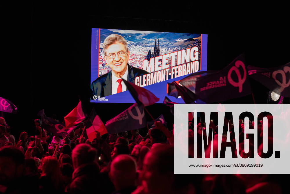 CLERMONT-FERRAND, FRANCE - OCTOBER 11, 2026: Jean-Luc Melenchon, leader of the far-left party La France Insoumise (LFI) and 2027 presidential candidate, delivers a speech during a major political rally at the Zenith d Auvergne in Clermont-Ferrand, France, on October 11, 2026. Around 10,000 supporters gathered at the venue to attend the campaign event. Clermont-Ferrand France - ZUMAa252 20261011_zip_a252_006