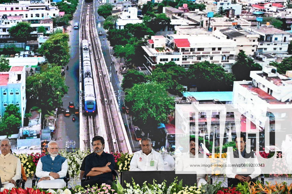 Indian Politics CHENNAI METRO PHASE-II INAUGURATION & JOINT RIDE CHENNAI, TAMIL NADU: Prime Minister Narendra Modi alongside Tamil Nadu Chief Minister C. Joseph Vijay waves to the gathering during the flagging-off ceremony of the Phase II network of the Chennai Metro Rail Project at the Porur Bypass Metro Rail Station on Sunday, October 11, 2026. PM Modi and CM Vijay subsequently undertook a joint metro ride from Porur Bypass Station to Poonamallee Bypass Station and back, marking the official opening of the ₹4,900-crore, 14.6-km Poonamallee Vadapalani elevated stretch. The high-profile event marked the first joint public appearance of the two leaders following Vijay s recent victory in the Tamil Nadu Assembly elections. Chennai INDIA