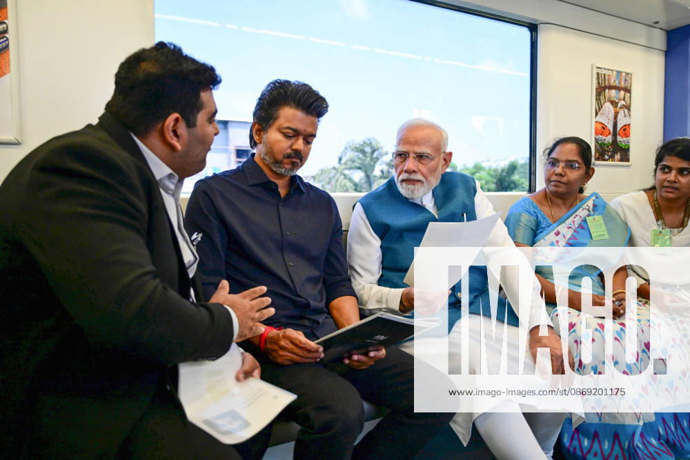 PM Modi inaugurates Poonamallee-Vadapalani stretch of Chennai Metro Phase-2 Chennai, Oct 11 (ANI): Prime Minister Narendra Modi and Tamil Nadu Chief Minister C. Joseph Vijay travel in a metro during the inauguration of the Poonamallee-Vadapalani stretch of Chennai Metro Phase-2, in Chennai on Sunday. ( DPR PMO ANI Photo) Chennai Tamil Nadu India