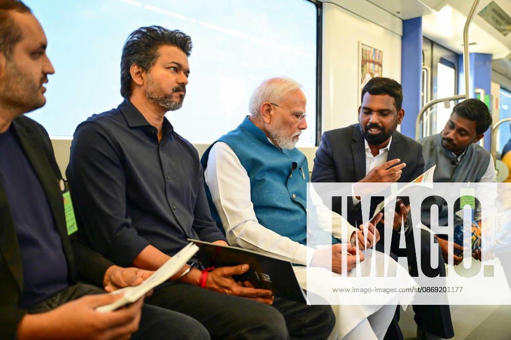 PM Modi inaugurates Poonamallee-Vadapalani stretch of Chennai Metro Phase-2 Chennai, Oct 11 (ANI): Prime Minister Narendra Modi and Tamil Nadu Chief Minister C. Joseph Vijay travel in a metro during the inauguration of the Poonamallee-Vadapalani stretch of Chennai Metro Phase-2, in Chennai on Sunday. ( DPR PMO ANI Photo) Chennai Tamil Nadu India