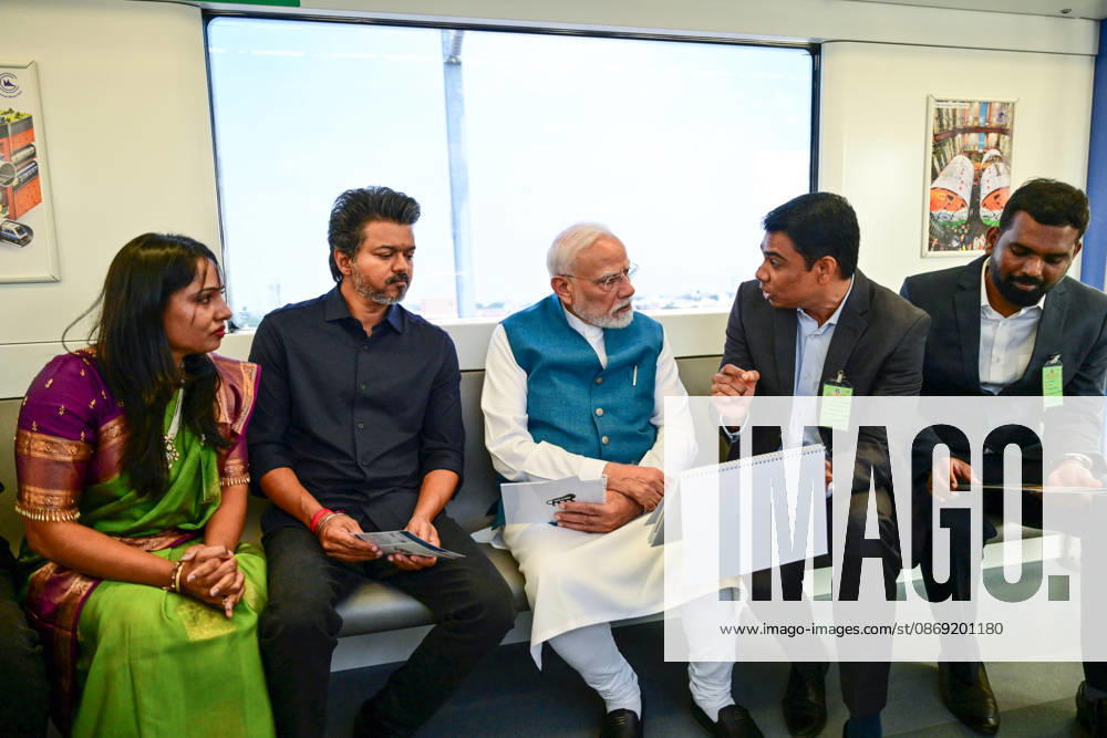 PM Modi inaugurates Poonamallee-Vadapalani stretch of Chennai Metro Phase-2 Chennai, Oct 11 (ANI): Prime Minister Narendra Modi and Tamil Nadu Chief Minister C. Joseph Vijay travel in a metro during the inauguration of the Poonamallee-Vadapalani stretch of Chennai Metro Phase-2, in Chennai on Sunday. ( DPR PMO ANI Photo) Chennai Tamil Nadu India