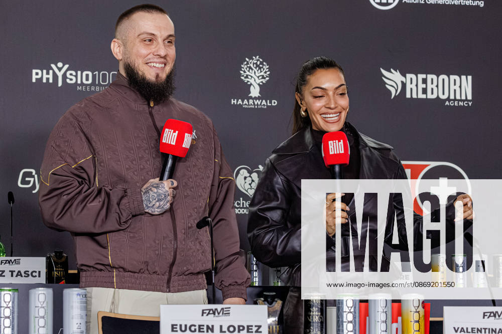 Essen. (l-r) Eugen Lopez und Valentina Maceri bei der Pressekonferenz zum Fame Fighting 4 Promiboxen. Essen Atlantic Hotel Nordrhein-Westfalen Deutschland