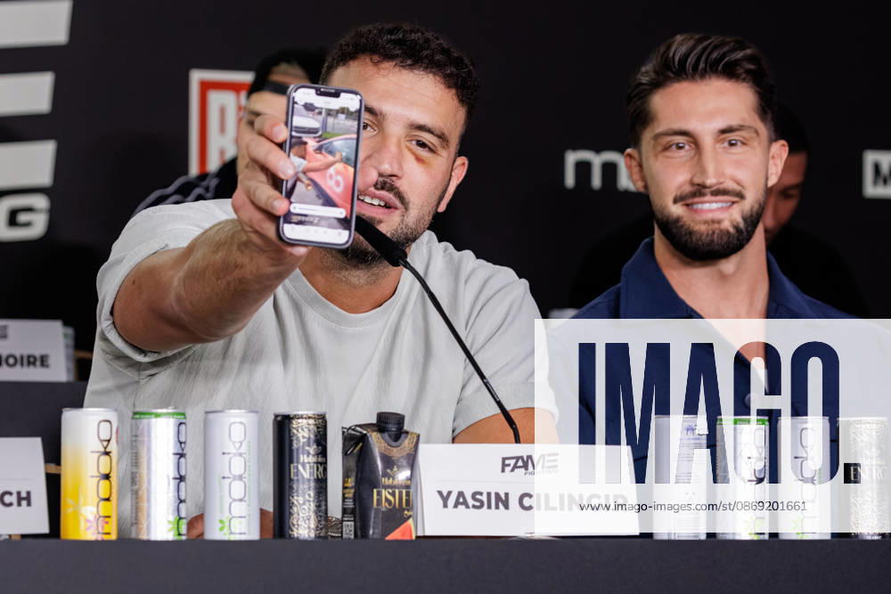 Essen. Yasin Cilingir (l) bei der Pressekonferenz zum Fame Fighting 4 Promiboxen. Essen Atlantic Hotel Nordrhein-Westfalen Deutschland