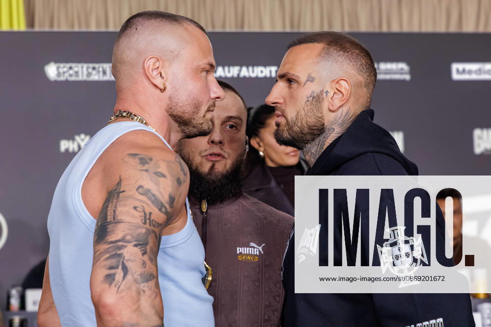 Essen. (l-r) Eric Sindermann und Diogo Sangre bei der Pressekonferenz zum Fame Fighting 4 Promiboxen. Essen Atlantic Hotel Nordrhein-Westfalen Deutschland