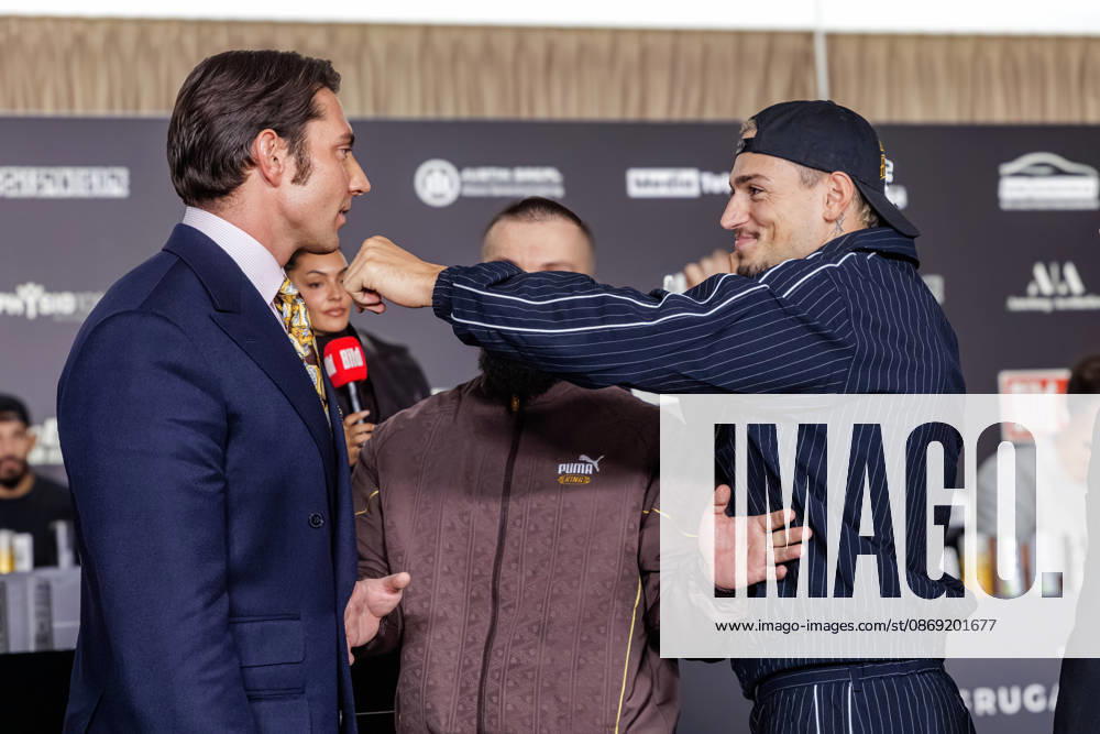 Essen. (l-r) Fabio Knez und Max Bornmann bei der Pressekonferenz zum Fame Fighting 4 Promiboxen. Essen Atlantic Hotel Nordrhein-Westfalen Deutschland