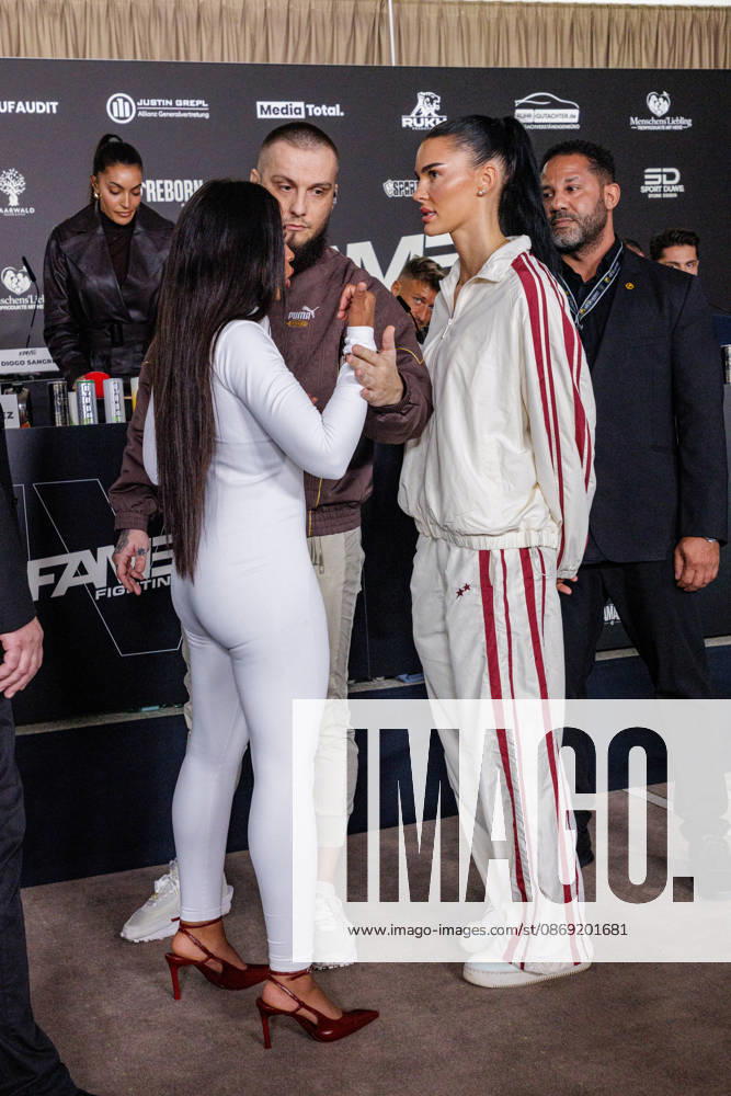 Essen. (l-r) Hati Suarez und Nelly Noire bei der Pressekonferenz zum Fame Fighting 4 Promiboxen. Essen Atlantic Hotel Nordrhein-Westfalen Deutschland