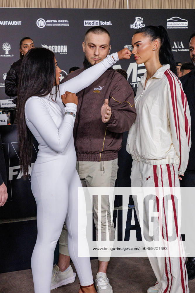 Essen. (l-r) Hati Suarez und Nelly Noire bei der Pressekonferenz zum Fame Fighting 4 Promiboxen. Essen Atlantic Hotel Nordrhein-Westfalen Deutschland