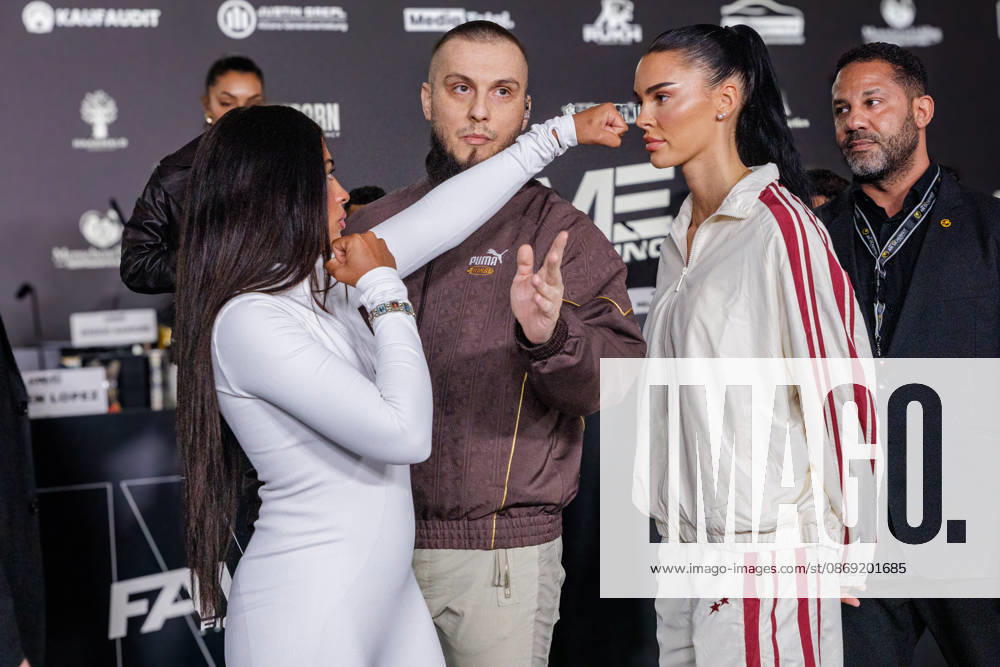 Essen. (l-r) Hati Suarez und Nelly Noire bei der Pressekonferenz zum Fame Fighting 4 Promiboxen. Essen Atlantic Hotel Nordrhein-Westfalen Deutschland