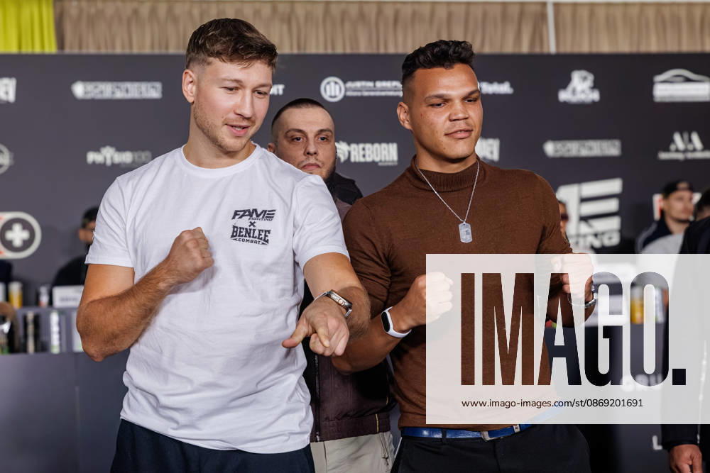 Essen. (l-r) Oliver Ginkel und Allen Bauer bei der Pressekonferenz zum Fame Fighting 4 Promiboxen. Essen Atlantic Hotel Nordrhein-Westfalen Deutschland