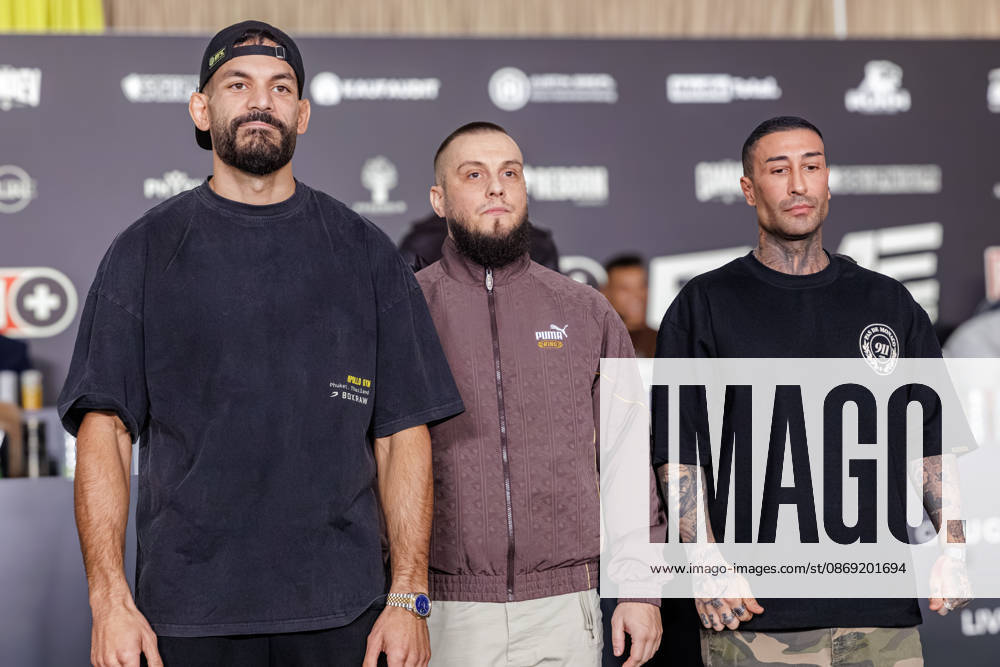Essen. (l-r) Ediz Tasci, Eugen Lopez und Bobby Chambers bei der Pressekonferenz zum Fame Fighting 4 Promiboxen. Essen Atlantic Hotel Nordrhein-Westfalen Deutschland