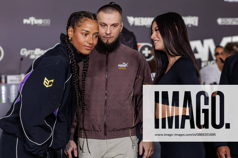 Essen. (l-r) Brenda Brinkmann und Gabriela Alves bei der Pressekonferenz zum Fame Fighting 4 Promiboxen. Essen Atlantic Hotel Nordrhein-Westfalen Deutschland