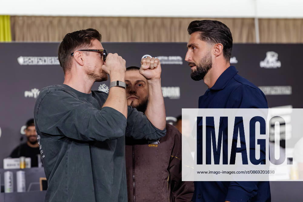 Essen. (l-r) Tommy Pedroni und Lorik Bunjaku bei der Pressekonferenz zum Fame Fighting 4 Promiboxen. Essen Atlantic Hotel Nordrhein-Westfalen Deutschland