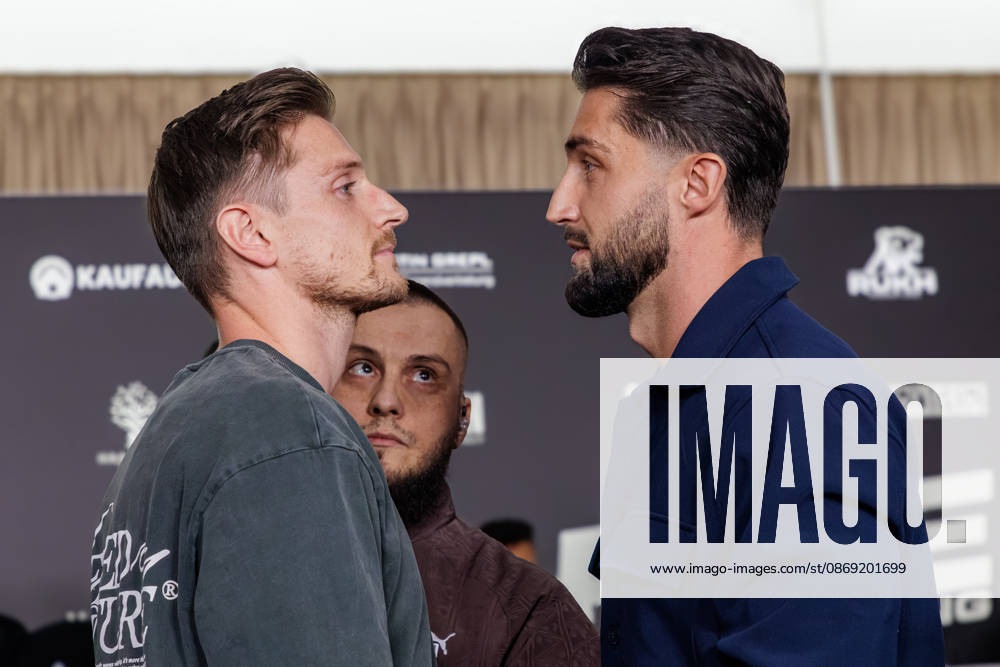 Essen. (l-r) Tommy Pedroni und Lorik Bunjaku bei der Pressekonferenz zum Fame Fighting 4 Promiboxen. Essen Atlantic Hotel Nordrhein-Westfalen Deutschland