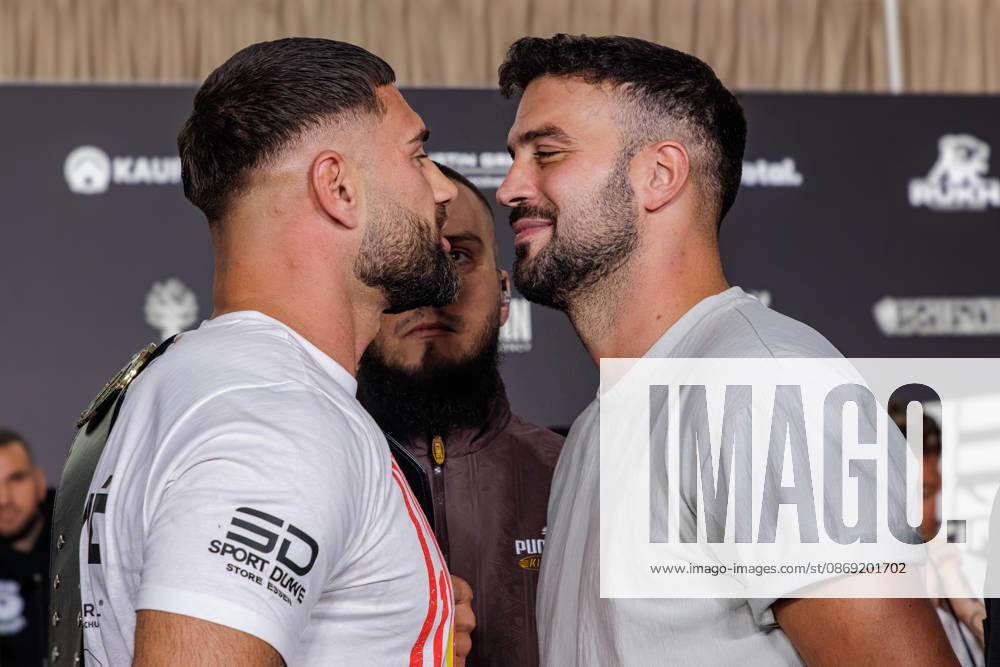 Essen. (l-r) Aleks Petrovic und Yasin Cilingir bei der Pressekonferenz zum Fame Fighting 4 Promiboxen. Essen Atlantic Hotel Nordrhein-Westfalen Deutschland