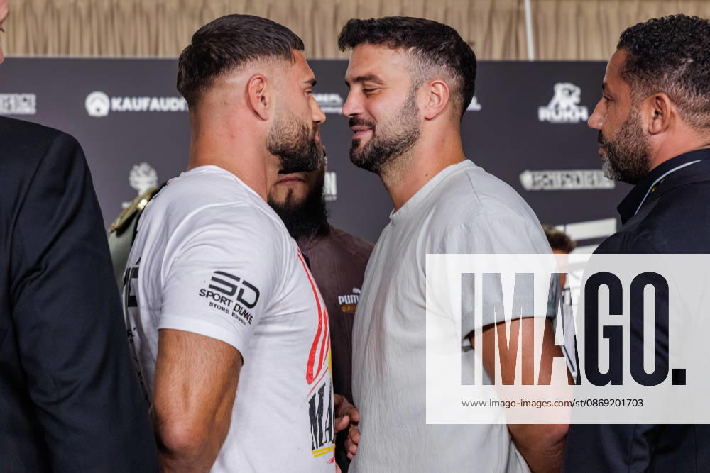 Essen. (l-r) Aleks Petrovic und Yasin Cilingir bei der Pressekonferenz zum Fame Fighting 4 Promiboxen. Essen Atlantic Hotel Nordrhein-Westfalen Deutschland