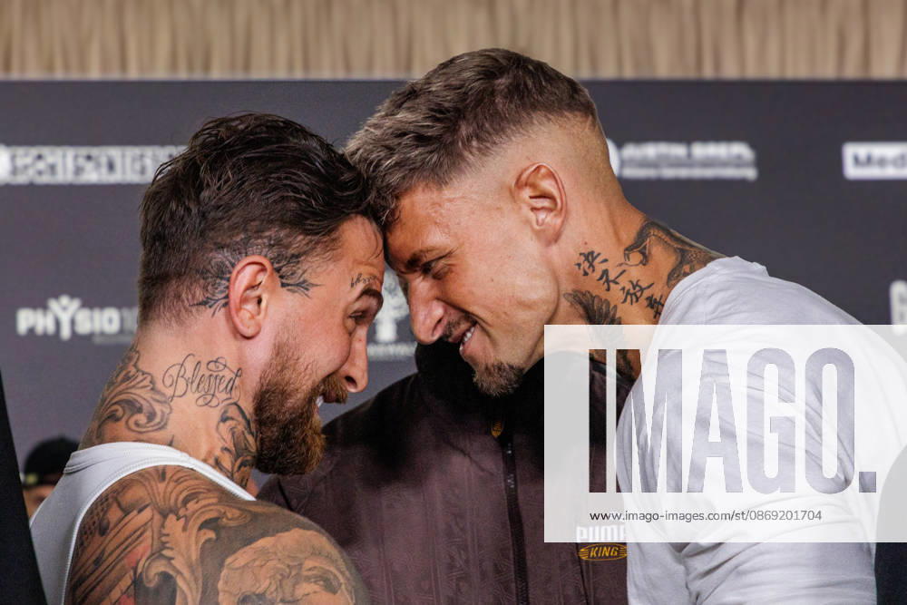 Essen. (l-r) Luigi (Gigi) Birofio und Laurenz Pesch bei der Pressekonferenz zum Fame Fighting 4 Promiboxen. Essen Atlantic Hotel Nordrhein-Westfalen Deutschland