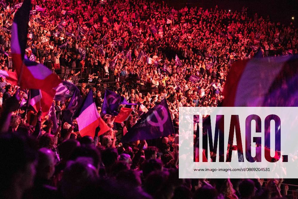 CLERMONT-FERRAND, FRANCE - OCTOBER 11, 2026: Jean-Luc Melenchon, leader of the far-left party La France Insoumise (LFI) and 2027 presidential candidate, delivers a speech during a major political rally at the Zenith d Auvergne in Clermont-Ferrand, France, on October 11, 2026. Around 10,000 supporters gathered at the venue to attend the campaign event. Clermont-Ferrand France - ZUMAa252 20261011_zip_a252_018