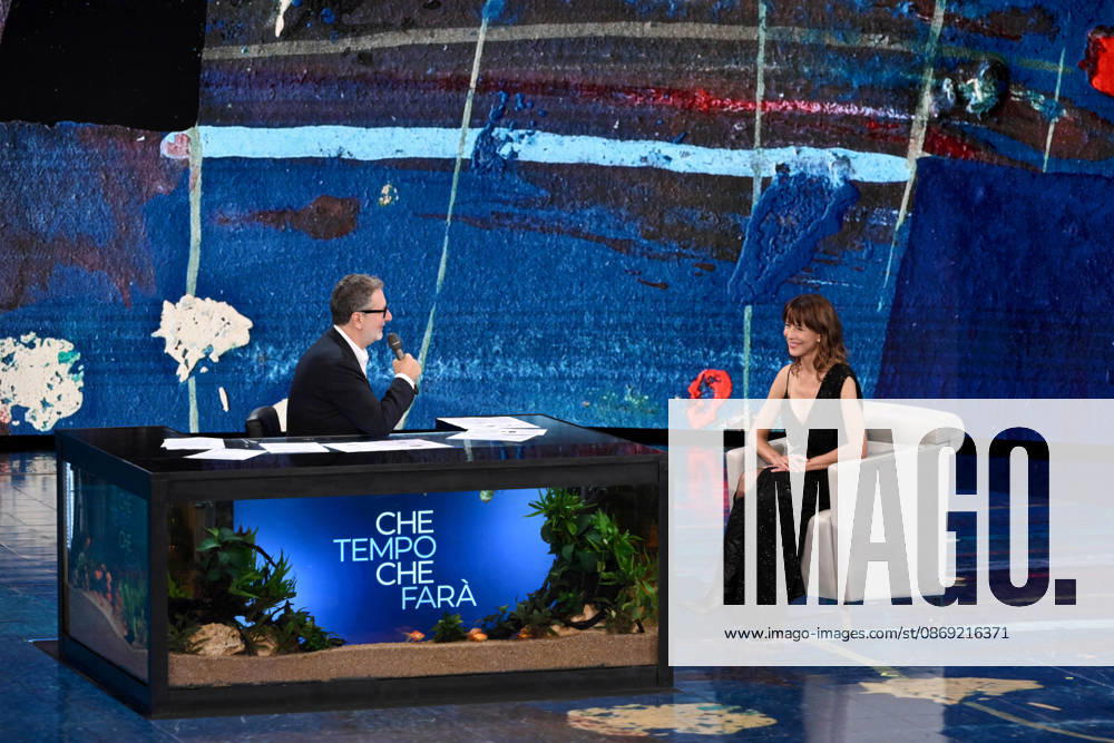 IPA89573791 - Milan, TV Show Che Tempo Che Fa - Nove. Pictured: Fabio Fazio, Sophie Marceau