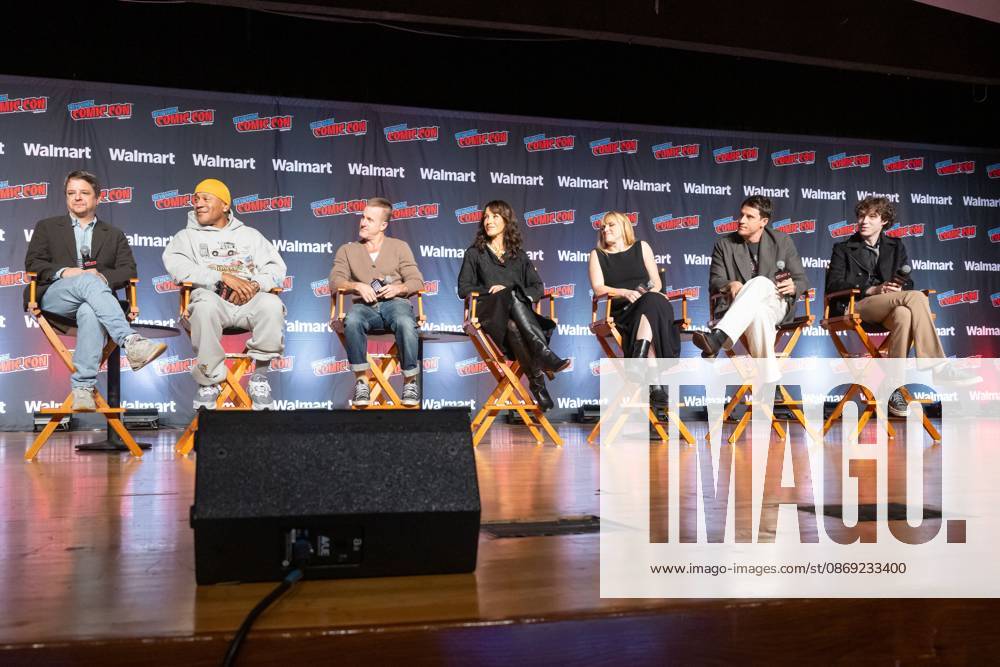 (L-R) Byron Balasco, LL COOL J, Scott Caan, Jennifer Beals, Jacqueline Byers, Shane Harper, Devin Druid speak at a panel discussion for CBS new series NCIS: NEW YORK.during New York Comic Con 2026 at The Jacob K. Javits Convention Center on October 11, 2026 in New York City. New York United States - ZUMAs197 20261011_aaa_s197_350