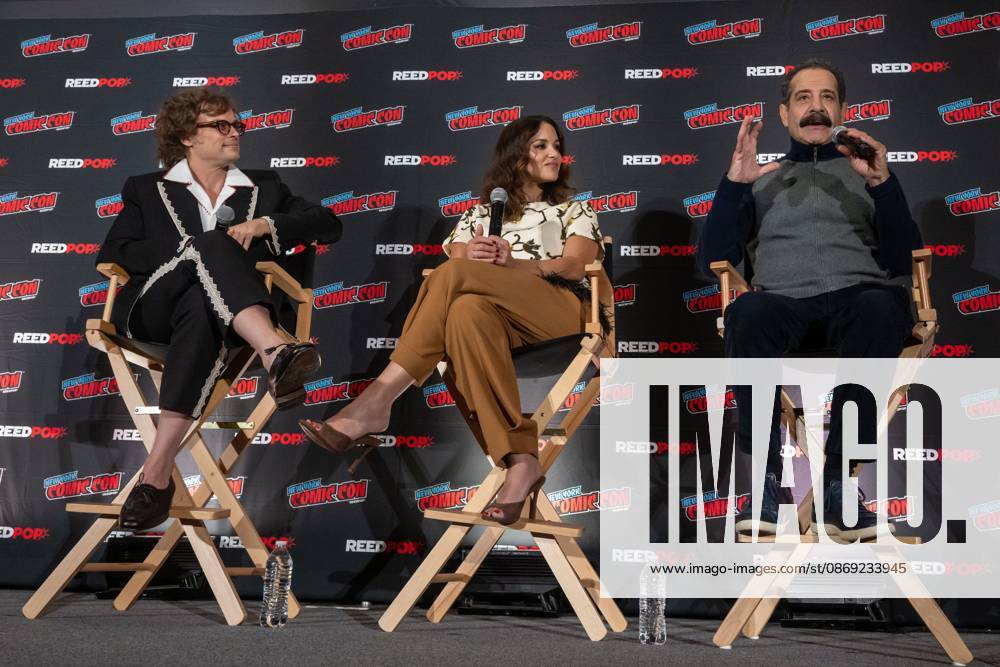(L-R) Matthew Gray Gubler, Melissa Fumero and Tony Shalhoub speak at a panel discussion for CBS s new crime-solving drama EINSTEIN!.during New York Comic Con 2026 at The Jacob K. Javits Convention Center on October 11, 2026 in New York City. New York United States - ZUMAs197 20261011_aaa_s197_414