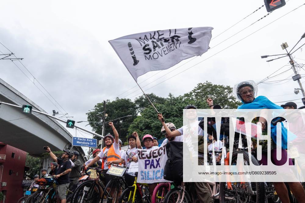 Cyclists Protest US-Led Pax Silica Initiative MANILA, PHILIPPINES - OCTOBER 12, 2026: A bike ride was led by local cyclists, along with environmental advocates, in condemnation of the US-led Pax Silica Initiative that participants say will destroy the livelihoods of local farming communities, displace local indigenous communities, and consume tremendous amounts of water that would have otherwise be utilized by local Filipinos. The route started in the Quezon City Hall and ended in the Bonifacio Shrine where the closing program was held with each sector that participated in the bike ride expressing their message of solidarity to the cause. Multiple stops where held in front of the office of the Department of Environment and Natural Resources