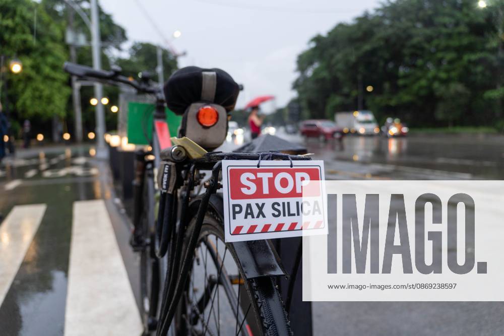 Cyclists Protest US-Led Pax Silica Initiative MANILA, PHILIPPINES - OCTOBER 12, 2026: A bike ride was led by local cyclists, along with environmental advocates, in condemnation of the US-led Pax Silica Initiative that participants say will destroy the livelihoods of local farming communities, displace local indigenous communities, and consume tremendous amounts of water that would have otherwise be utilized by local Filipinos. The route started in the Quezon City Hall and ended in the Bonifacio Shrine where the closing program was held with each sector that participated in the bike ride expressing their message of solidarity to the cause. Multiple stops where held in front of the office of the Department of Environment and Natural Resources