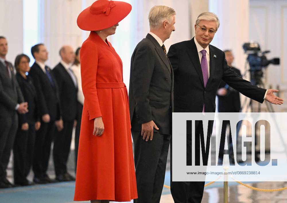 State Visit of King Philippe and Queen Mathilde to Kazakhstan (Day 2) ASTANA, KAZAKHSTAN - OCTOBER 12 : State Visit of King Philippe and Queen Mathilde to Kazakhstan (Day 2) : - Official welcoming ceremony at the Akorda Presidential Palace in the presence of Kassym-Jomart Tokaïev (President of Kazakhstan), on October 12, 2026 in Astana, Kazakhstan, 12 10 2026 Astana Kazakhstan