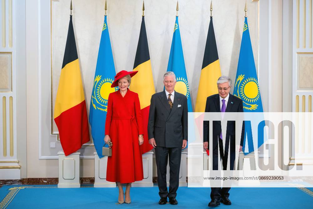 State Visit of King Philippe and Queen Mathilde to Kazakhstan (Day 2) ASTANA, KAZAKHSTAN - OCTOBER 12 : State Visit of King Philippe and Queen Mathilde to Kazakhstan (Day 2) : - Official welcoming ceremony at the Akorda Presidential Palace in the presence of Kassym-Jomart Tokaïev (President of Kazakhstan), on October 12, 2026 in Astana, Kazakhstan, 12 10 2026 Astana Kazakhstan