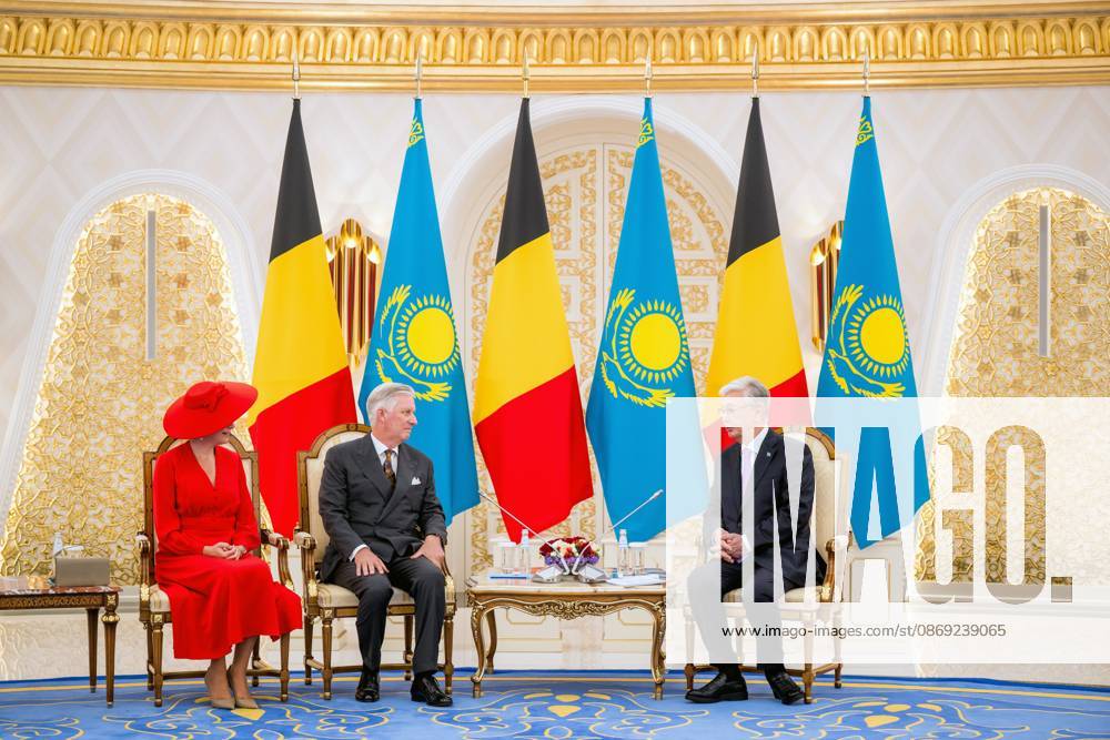 State Visit of King Philippe and Queen Mathilde to Kazakhstan (Day 2) ASTANA, KAZAKHSTAN - OCTOBER 12 : State Visit of King Philippe and Queen Mathilde to Kazakhstan (Day 2) : - Official welcoming ceremony at the Akorda Presidential Palace in the presence of Kassym-Jomart Tokaïev (President of Kazakhstan), on October 12, 2026 in Astana, Kazakhstan, 12 10 2026 Astana Kazakhstan